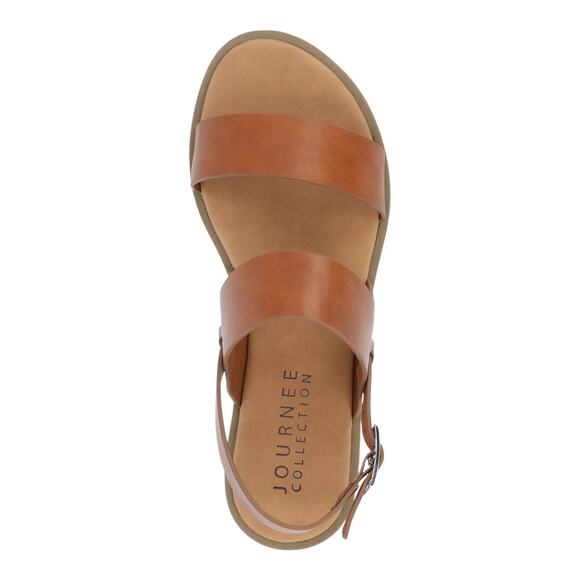 Journee Collection Women's Lavine Double Strap Flat Sandals Tan Size 8 W - Picture 3 of 4